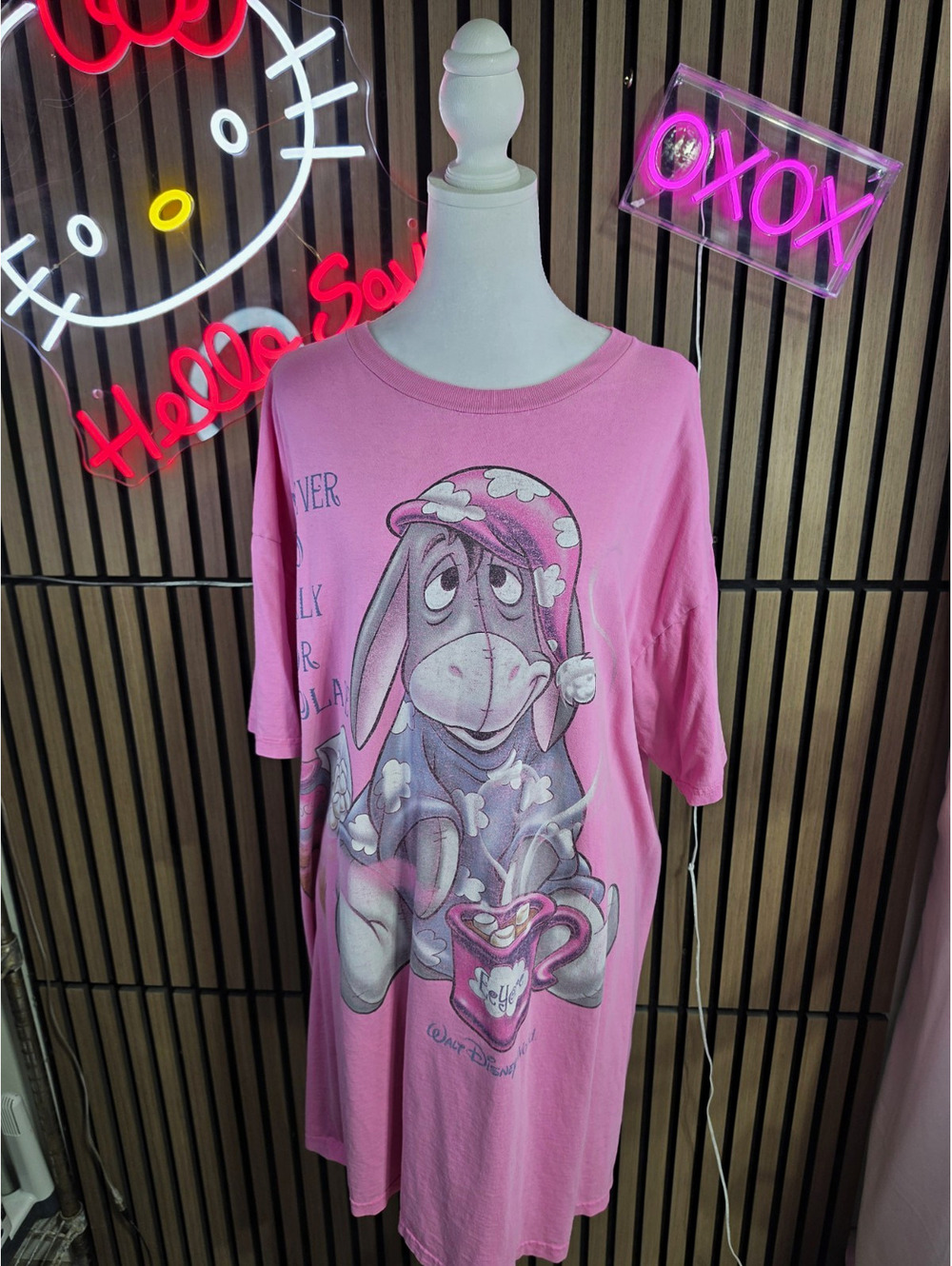 Vintage Walt Disney World Eeyore Pink Cotton Knit Graphic Sleepshirt One Size